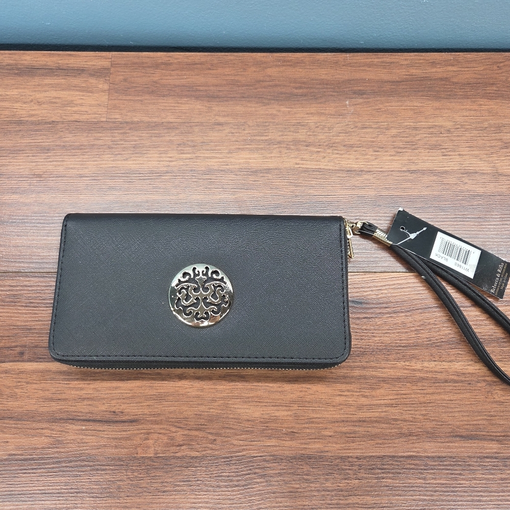NEW REBECCA & RIFKA Zip Around Wallet Black. 4.5” x 8.5” Wristlet